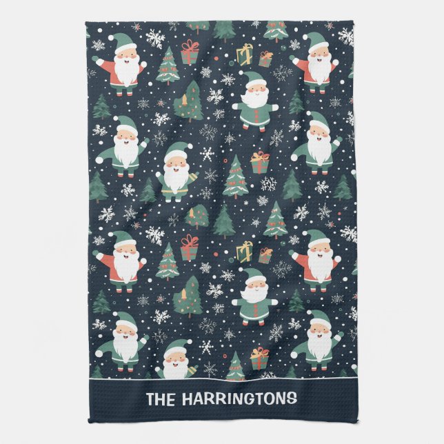 Custom Name Christmas Santa Kitchen Towel (Vertical)