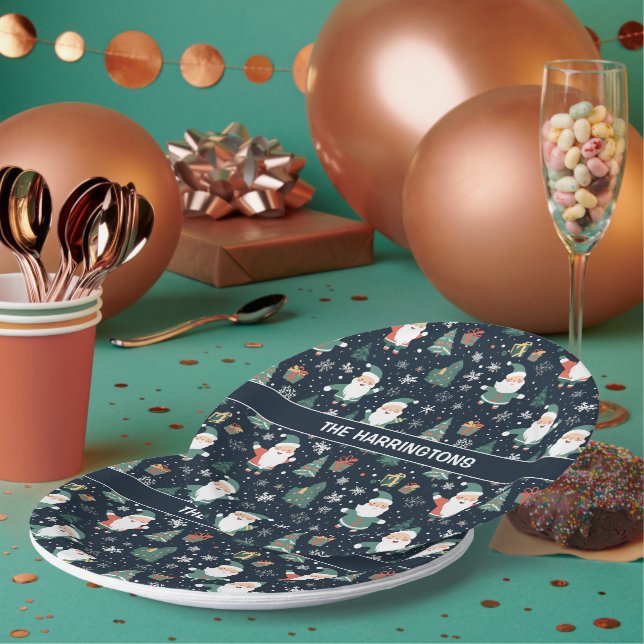 Custom Name Christmas Santa Paper Plates (Multi)