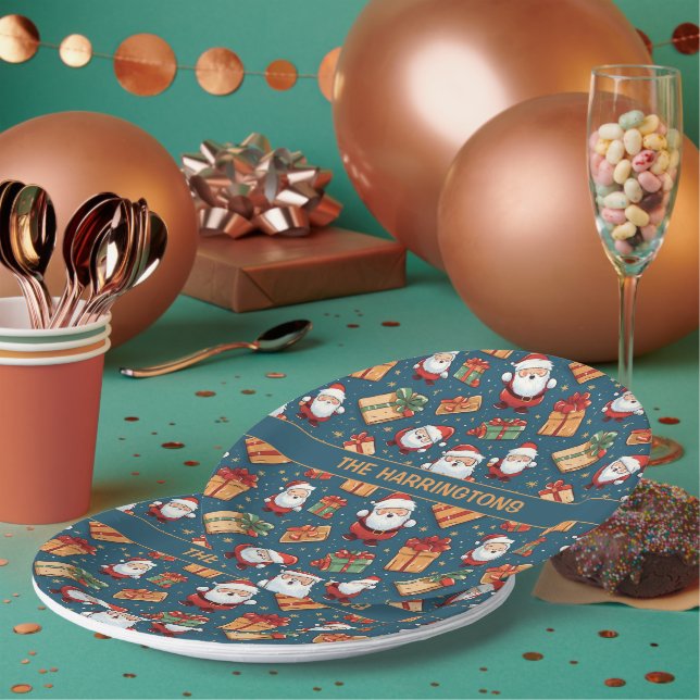 Custom Name Christmas Santa Paper Plates (Multi)