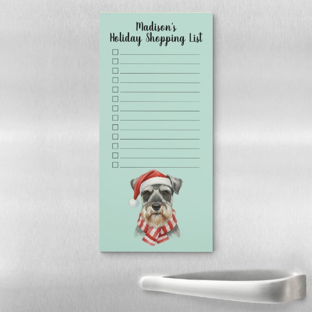 Custom Name Christmas Schnauzer Checklist Magnetic Notepad (In Situ)