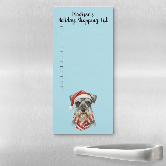 Custom Name Christmas Schnauzer Checklist Magnetic Notepad (In Situ)