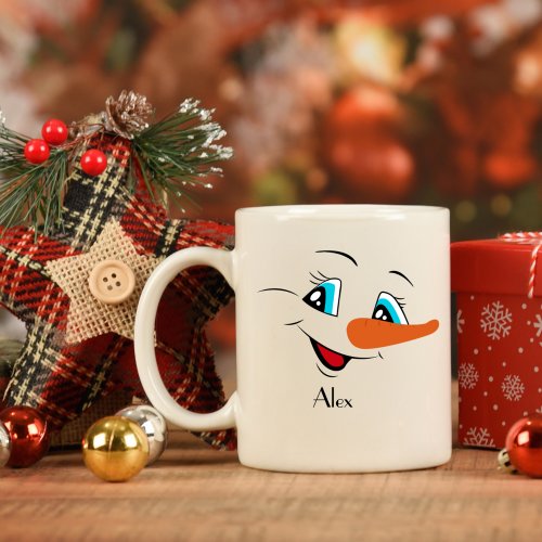 Custom Name Christmas Snowman Face  Coffee Mug