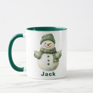 Custom Name Christmas Snowman Green Hat Mug