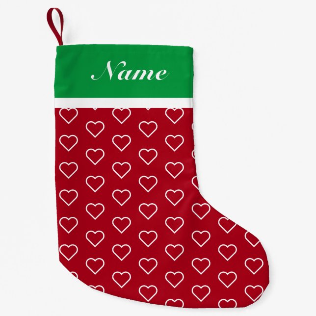 Custom Name Christmas Stocking with Hearts (Front)