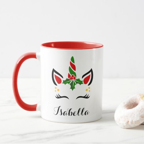 Custom Name Christmas Unicorn With Antlers Mug