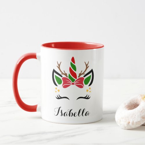 Custom Name Christmas Unicorn With Antlers Mug