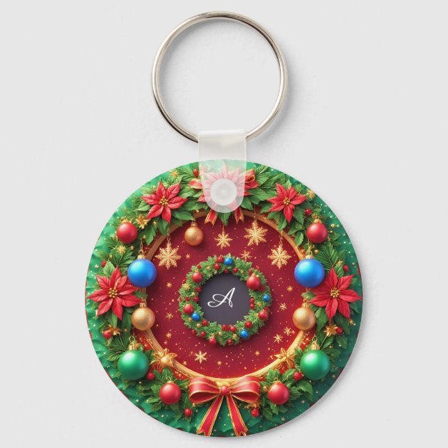 🎁Custom Name Christmas Wreath Festive Gift ✨ Keychain (Front)
