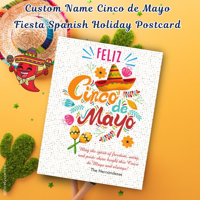 Custom Name Cinco de Mayo Fiesta Spanish Holiday  Postcard (Creator Uploaded)