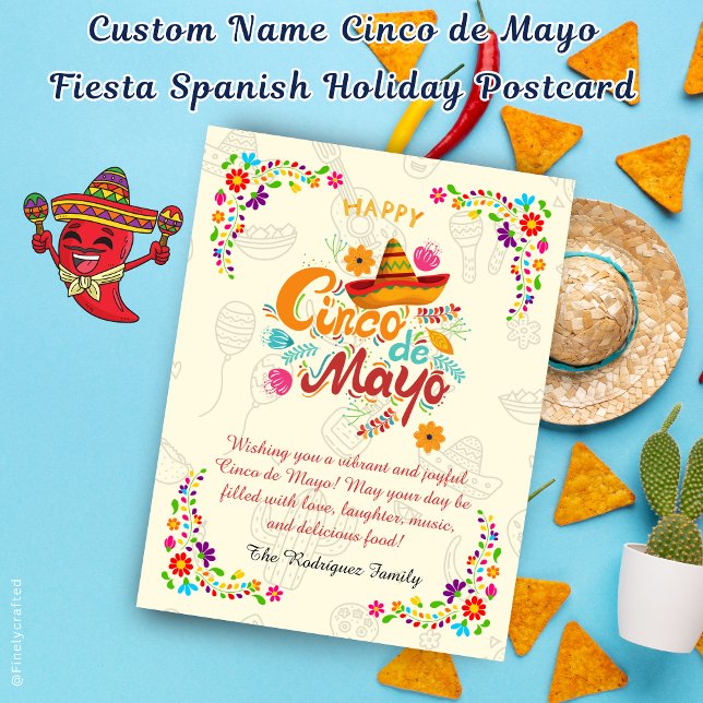 Custom Name Cinco de Mayo Fiesta Spanish Holiday  Postcard (Creator Uploaded)