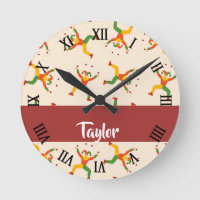 Custom name circus clown pattern round clock