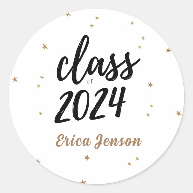 Custom Name Class of 2024 Gold Graduation Cookies Classic Round Sticker (Front)