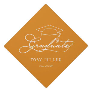Custom Name Class of Graduate Script Light Orange Graduation Cap Topper