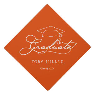 Custom Name Class of Graduate Script on Orange Graduation Cap Topper