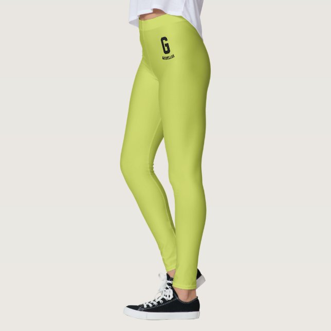 Custom Name Classic Apple Green Black Fun Monogram Leggings (Left)