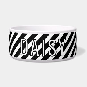 Custom Name Classic White Black Stripe Pattern Bowl