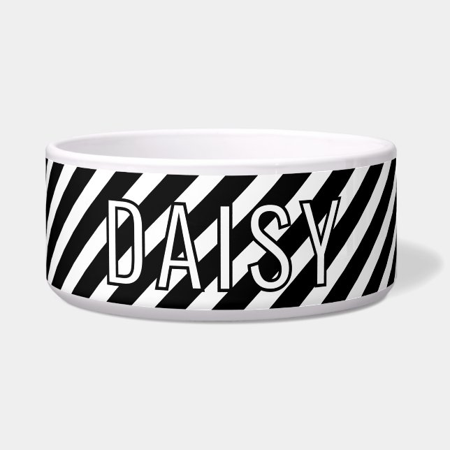Custom Name Classic White Black Stripe Pattern Bowl (Front)