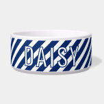 Custom Name Classic White Navy Stripe Pattern Bowl<br><div class="desc">Refresh your table setting with this classic white and navy stripe pattern bowl, personalized with a custom name. Timeless stripes and clean contrast create a stylish, modern look. Durable and versatile, it’s ideal for everyday dining or decorative use, making a thoughtful personalized gift with lasting appeal.</div>