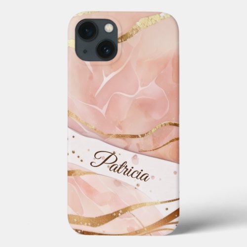 Custom Name Classy Marble Rose Gold iPhone 13 Case