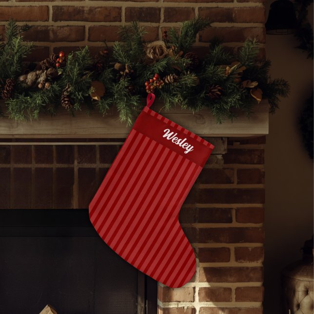 Custom Name - Classy Nostalgic Striped Large Christmas Stocking (Christmas Custom Name Stocking)