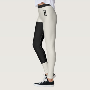 Custom Name Classy Oatmeal Black Accents Monogram  Leggings