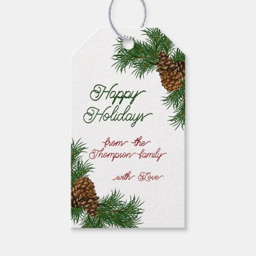 Custom Name Classy Pinecones Pine Branches Holiday Gift Tags