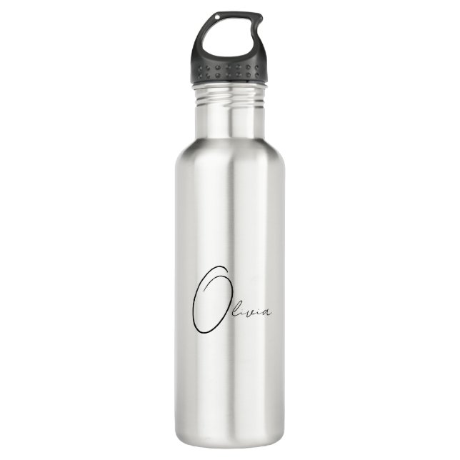 Custom Name Classy Simple Elegant Monogram  Stainless Steel Water Bottle (Front)