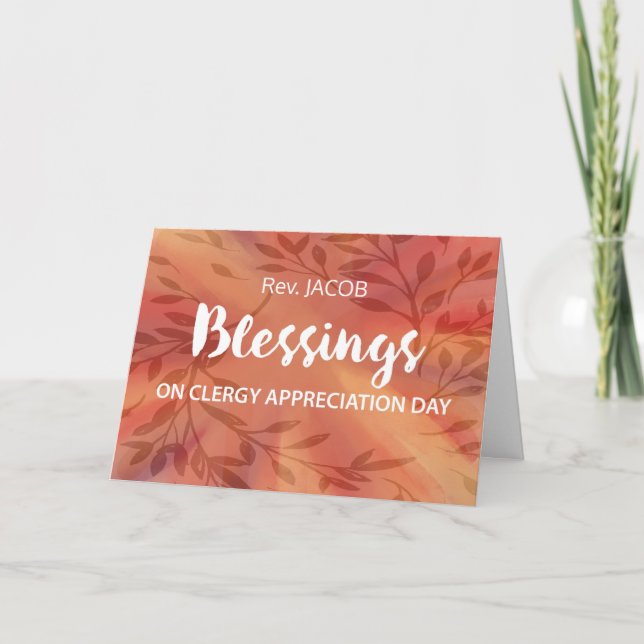 Custom Name Clergy Appreciation Day Blessings Leaf Card (Front)