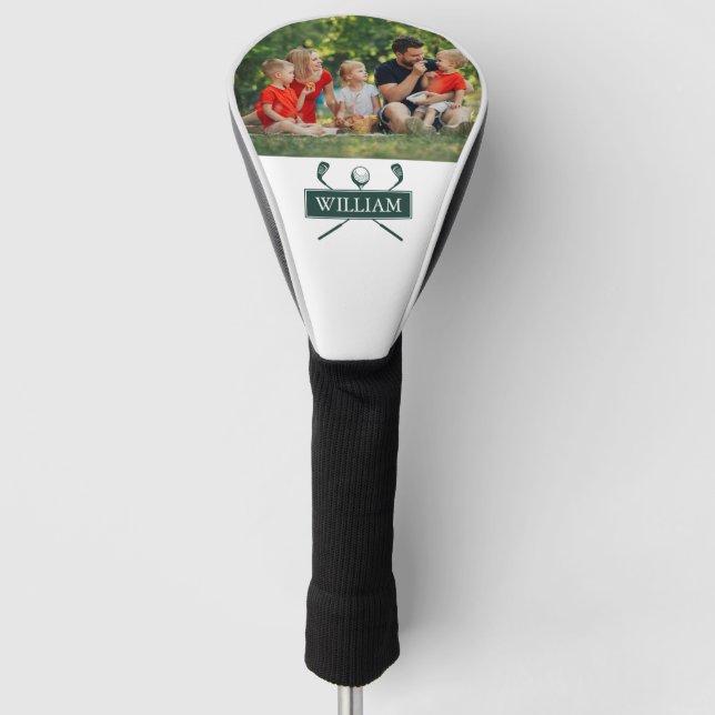 Custom Name Clubs And Ball Emerald Green Photo Golf Head Cover (Front)