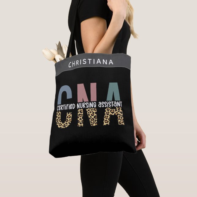 Custom Name CNA Certified Nursing Assistant Tote Bag (Close Up)