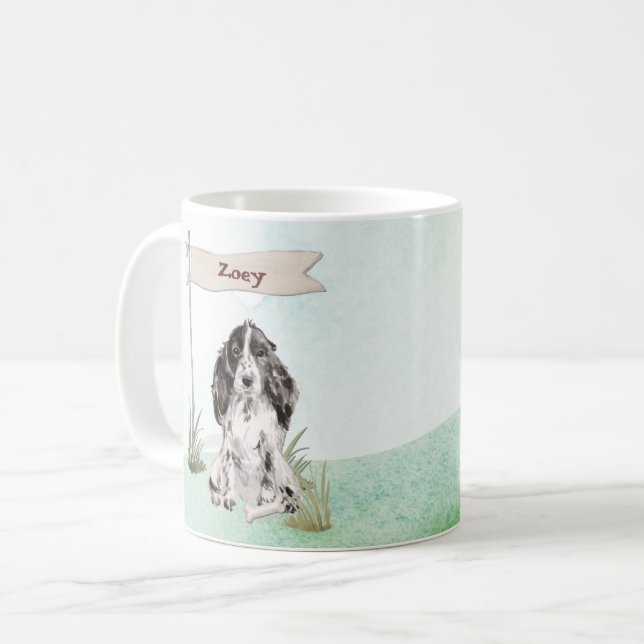 Custom Name Cocker Spaniel Pet Dog Coffee Mug (Front Left)