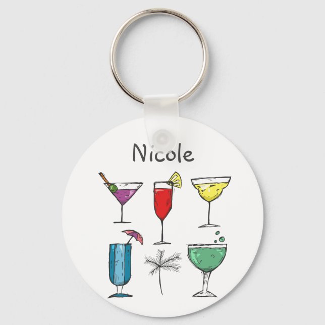 Custom Name Cocktail Alcohol Drinks Summer Fun Keychain (Front)