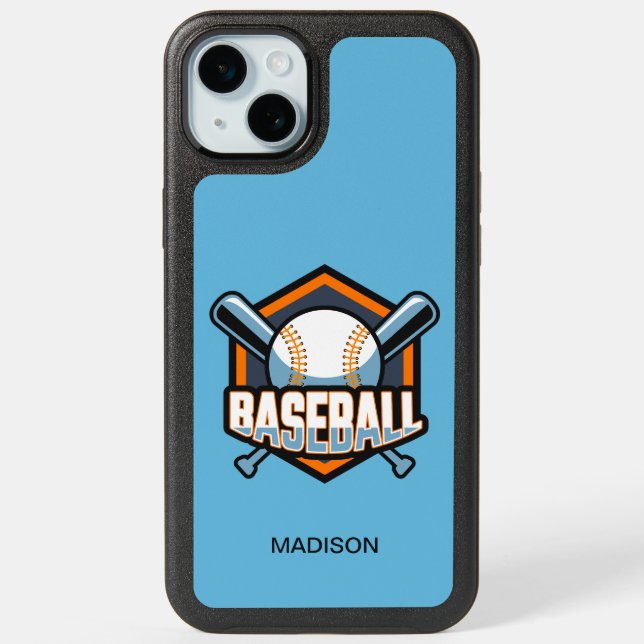 Custom Name & Color Baseball iPhone 15 Plus Case (Back)