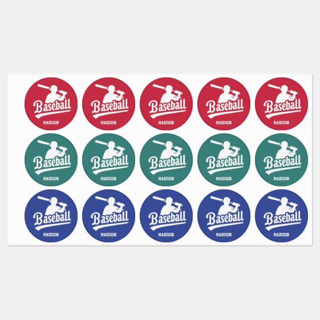 Custom Name & Color Baseball Kids' Labels (Sheet)