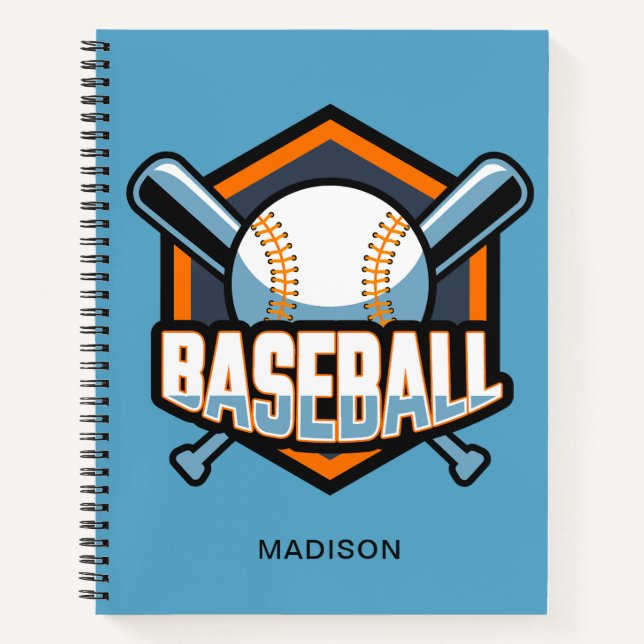 Custom Name & Color Baseball Notebook (Front)
