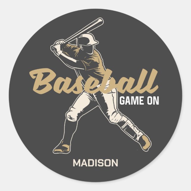 Custom Name & Color Baseball Player Classic Round Sticker (Front)