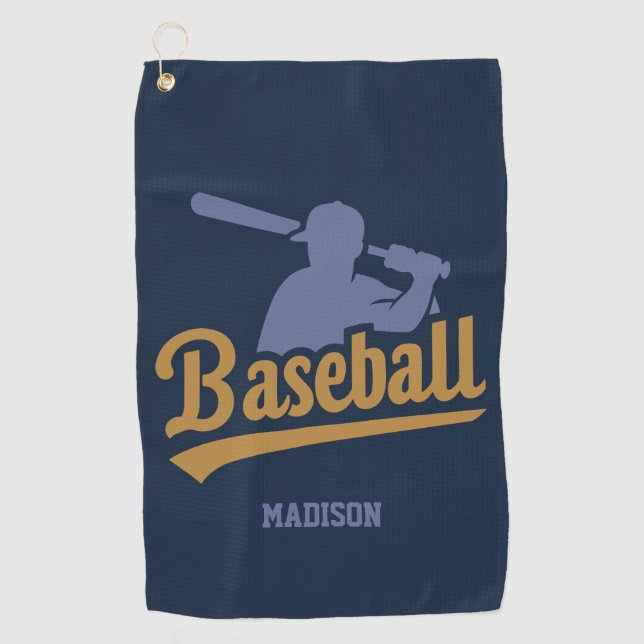 Custom Name & Color Baseball Player Golf Towel (Front)