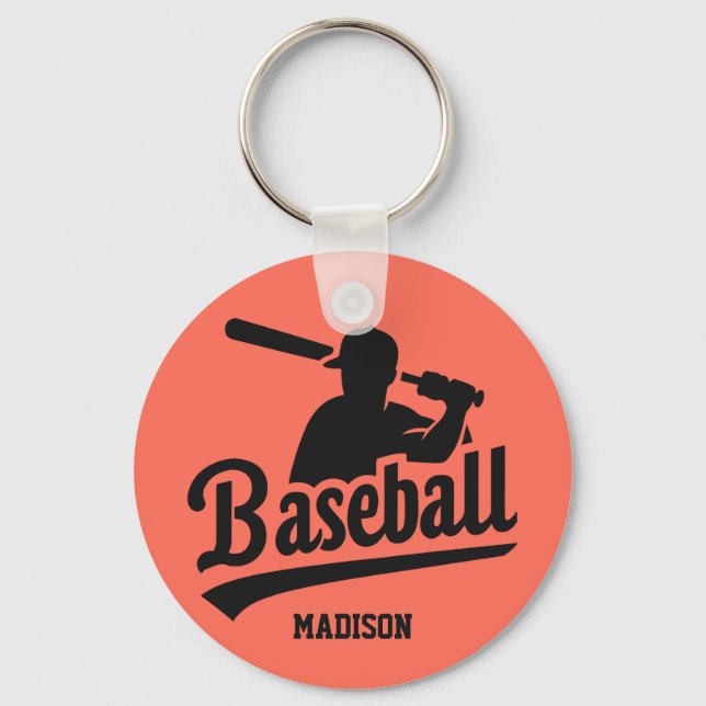 Custom Name & Color Baseball Player Keychain (Front)