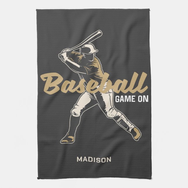 Custom Name & Color Baseball Player Kitchen Towel (Vertical)