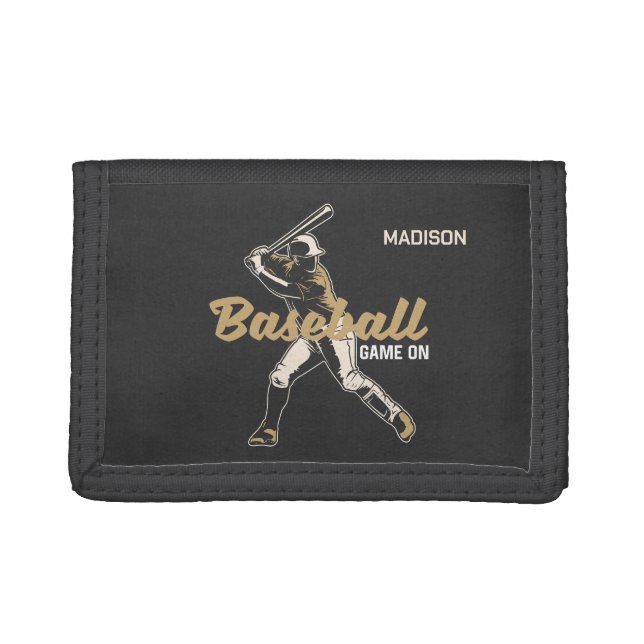 Custom Name & Color Baseball Player Tri-fold Wallet (Front)