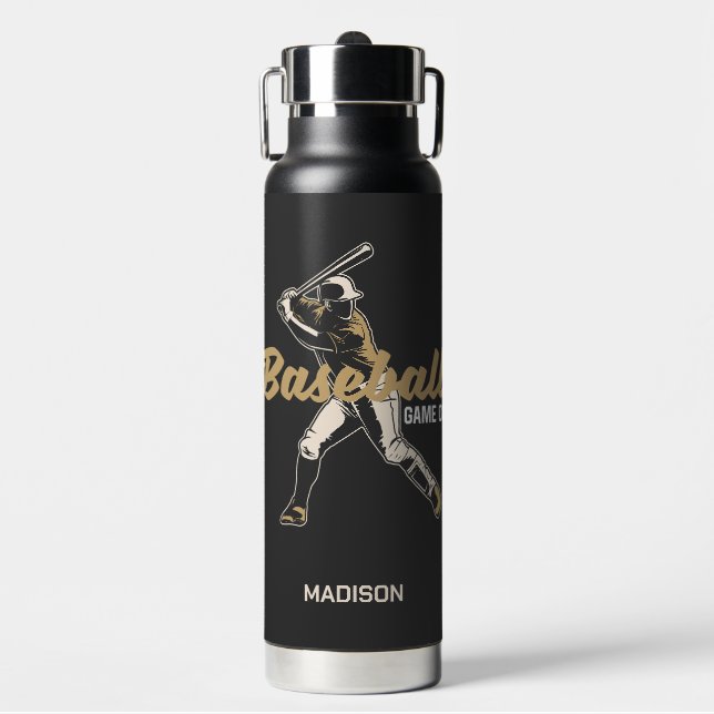 Custom Name & Color Baseball Player Water Bottle (Front)