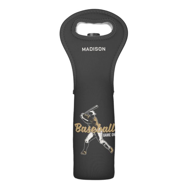 Custom Name & Color Baseball Player Wine Bag (Front)