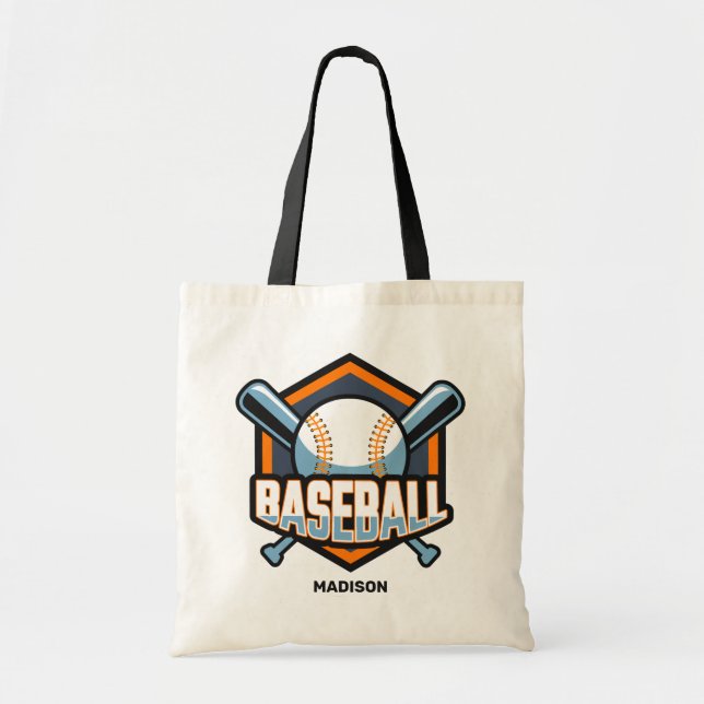Custom Name & Color Baseball Tote Bag (Front)
