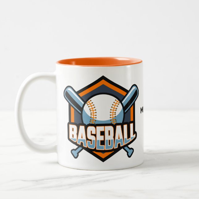 Custom Name & Color Baseball Two-Tone Coffee Mug (Left)