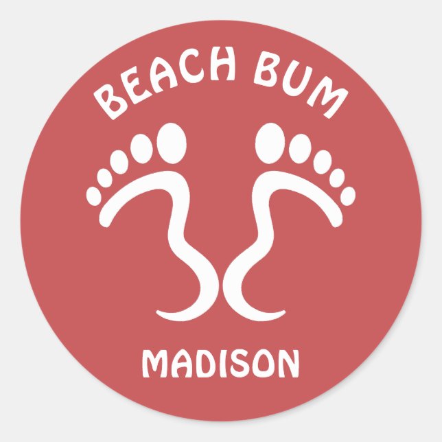 Custom Name & Color Beach Bum Classic Round Sticker (Front)