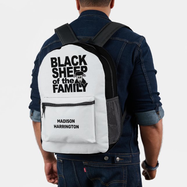 Custom name & color "Black Sheep" Printed Backpack (Insitu (Model))