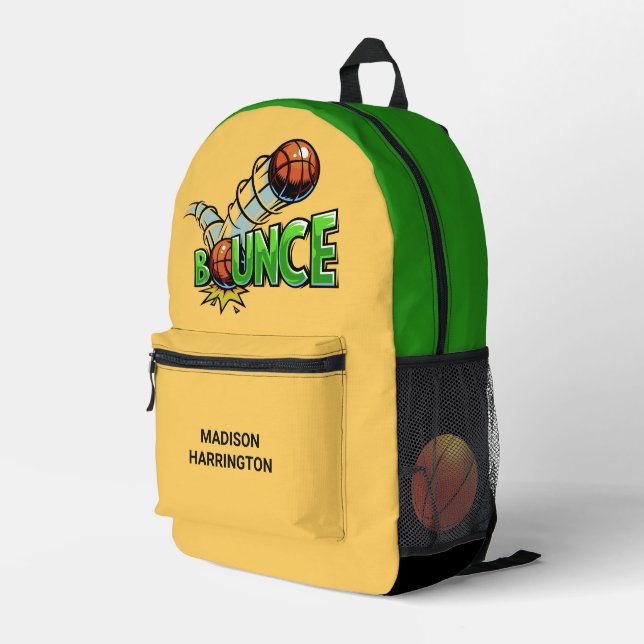 Custom name & color BOUNCE Basketball Printed Backpack (Back Corner Right)