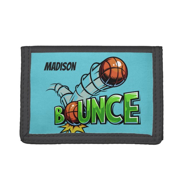 Custom name & color “Bounce” Basketball wallets (Front)