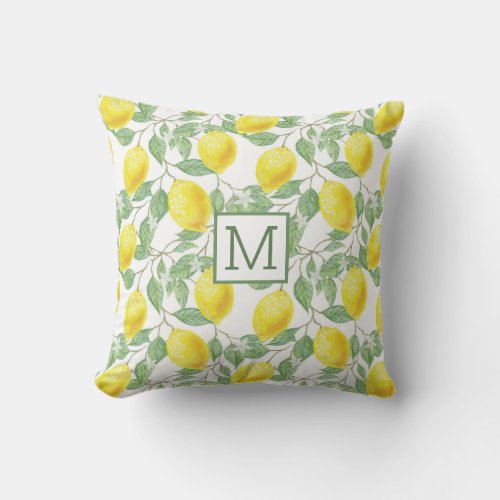 Custom Name  Color Bright Summer Lemon Tree Print Throw Pillow