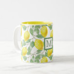 Custom Name &amp; Color Bright Summer Lemon Tree Print Two-tone Coffee Mug at Zazzle