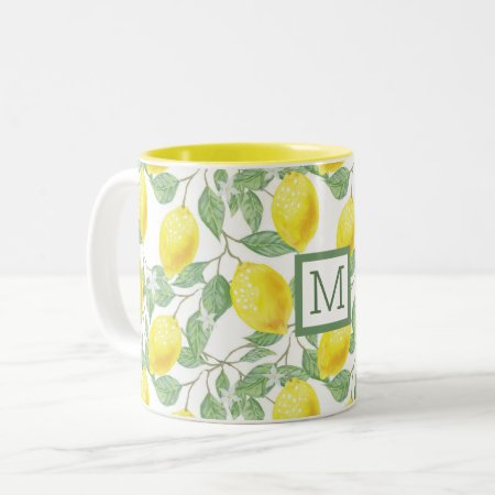 Custom Name & Color Bright Summer Lemon Tree Print Two-tone Coffee